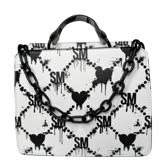 Steve Madden Evelyn Convertible Crossbody Bag - White/Black Hearts - Picture 2 of 3